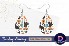 Retro cats and flowers seamless Teardrop Earring PNG Product Image 1