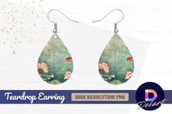 Elegant koi fish lotus flower pond Teardrop Earring PNG Product Image 1