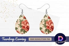 Vintage floral pattern with peonies Teardrop Earring PNG Product Image 1