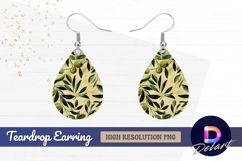 Olive branch green leaf patterned Teardrop Earring PNG Product Image 1