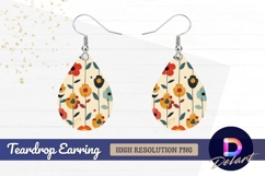 Retro floral pattern colorful flowers Teardrop Earring PNG Product Image 1