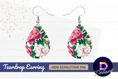 Pink and white peonies floral Teardrop Earring PNG Product Image 1
