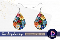 Colorful felt flowers and leaves close Teardrop Earring PNG Product Image 1