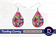Vibrant colorful daisy flower pattern Teardrop Earring PNG Product Image 1