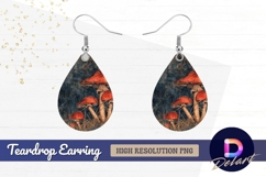 Autumnal watercolor amanita mushrooms Teardrop Earring PNG Product Image 1