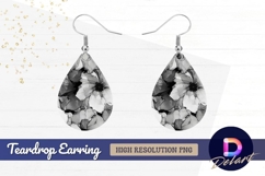 Monochrome floral ink illustration Teardrop Earring PNG Product Image 1