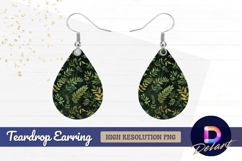 Green leaves pattern on Teardrop Earring PNG Product Image 1