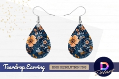 Floral pattern with bees Teardrop Earring PNG Product Image 1