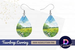 Watercolor painting spring meadow Teardrop Earring PNG Product Image 1