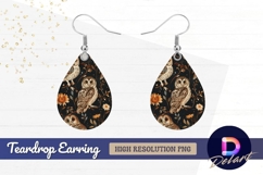 Owls flowers dark background Teardrop Earring PNG Product Image 1