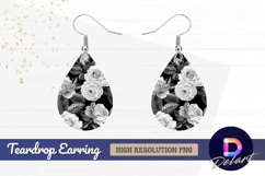 Monochrome roses pattern with Teardrop Earring PNG Product Image 1