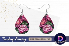Pink roses embroidery closeup Teardrop Earring PNG Product Image 1