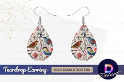 Embroidered birds and flowers artistic Teardrop Earring PNG Product Image 1