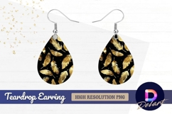 Golden feathers on black background Teardrop Earring PNG Product Image 1