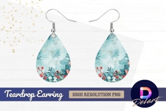Teal floral watercolor background for Teardrop Earring PNG Product Image 1