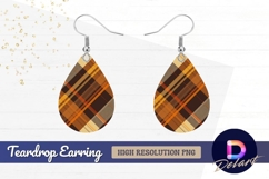 Brown orange plaid fabric Teardrop Earring PNG Product Image 1
