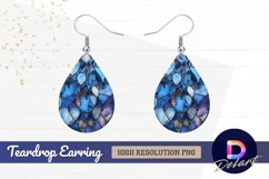 Blue heart stained glass Teardrop Earring PNG Product Image 1