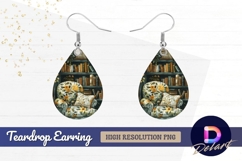 Cozy reading nook with floral armchair Teardrop Earring PNG Product Image 1
