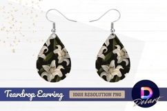 White lily floral pattern dark Teardrop Earring PNG Product Image 1