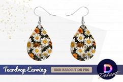 Daisy floral pattern with dark Teardrop Earring PNG Product Image 1