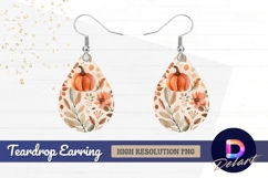 Watercolor pumpkin with autumnal Teardrop Earring PNG Product Image 1