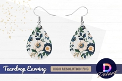 Floral pattern with blue and white Teardrop Earring PNG Product Image 1
