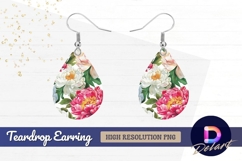 Vibrant peony flower blossom pattern Teardrop Earring PNG Product Image 1