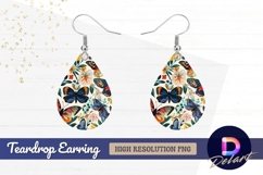 Colorful butterfly and floral pattern Teardrop Earring PNG Product Image 1