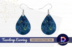 Elegant peacock feather blue watercolor Teardrop Earring PNG Product Image 1