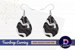 Abstract wavy shapes black and white Teardrop Earring PNG Product Image 1