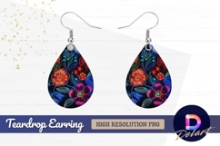 Neon floral embroidery style Teardrop Earring PNG Product Image 1