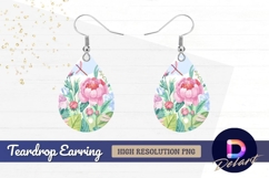 Watercolor floral illustration with Teardrop Earring PNG Product Image 1