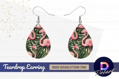 Pink flamingo tropical leaves Teardrop Earring PNG Product Image 1