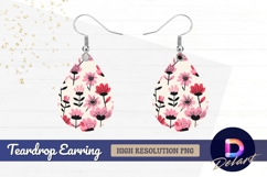 Pink floral pattern with black Teardrop Earring PNG Product Image 1