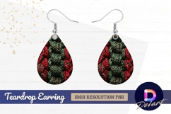 Red green woven cord texture detail Teardrop Earring PNG Product Image 1