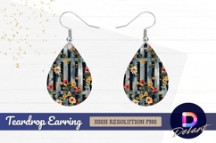 Floral pattern on fence with dark Teardrop Earring PNG Product Image 1