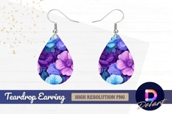 Floral pattern with blue and purple Teardrop Earring PNG Product Image 1