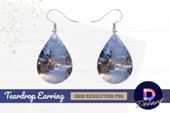 Snowy village street winter season Teardrop Earring PNG Product Image 1