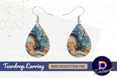 Blue orange gold marble texture Teardrop Earring PNG Product Image 1