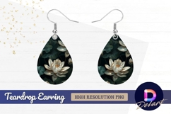Elegant white lotus flowers and green Teardrop Earring PNG Product Image 1