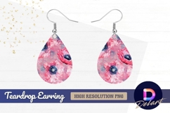 Pink poppy flowers watercolor Teardrop Earring PNG Product Image 1