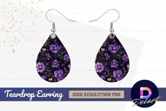 Purple floral pattern with dark Teardrop Earring PNG Product Image 1