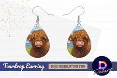 Highland cow with rainbow Teardrop Earring PNG Product Image 1