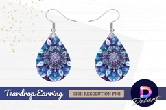 Blue purple ornamental mandala pattern Teardrop Earring PNG Product Image 1