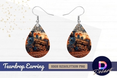 Antique steam train with dramatic Teardrop Earring PNG Product Image 1
