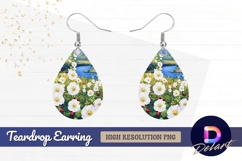 Painted wildflowers and lake landscape Teardrop Earring PNG Product Image 1