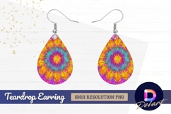 Colorful floral mandala illustration Teardrop Earring PNG Product Image 1