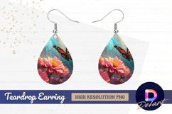 Butterflies and pink flowers artistic Teardrop Earring PNG Product Image 1