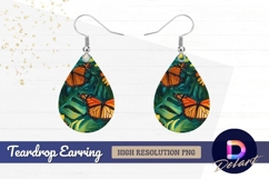 Monarch butterflies and tropical Teardrop Earring PNG Product Image 1