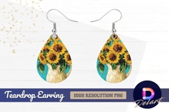 Sunflowers in pitcher oil painting Teardrop Earring PNG Product Image 1